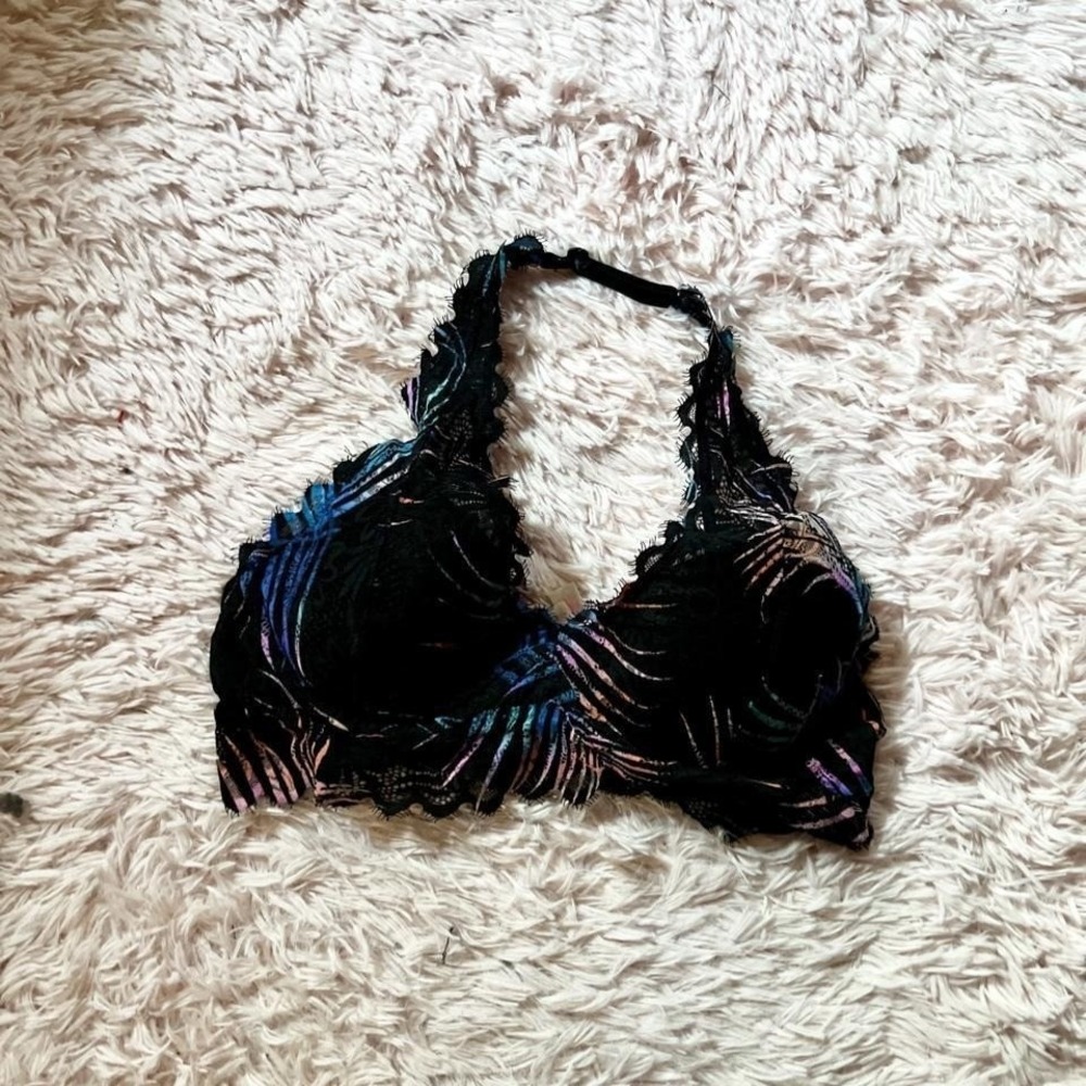 Victorias‎ Secret Tropical Botanical Neon Lace Halter Padded Bralette Womens S